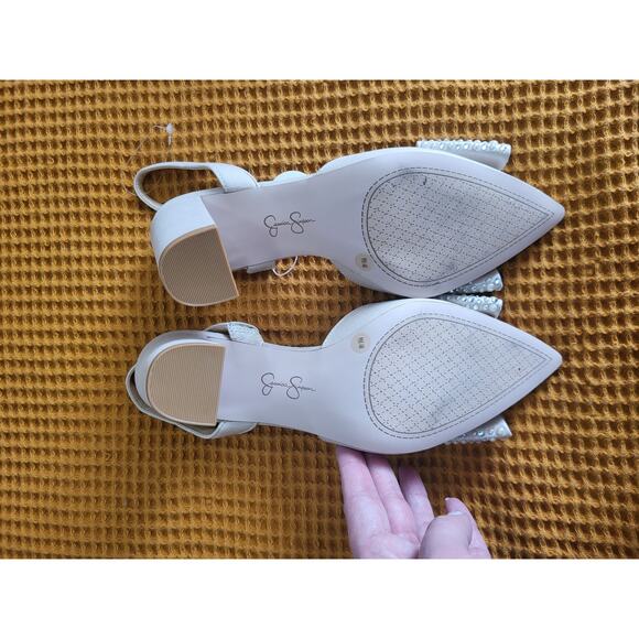 Jessica Simpson Bow Rhinestone Cream Pearl Party Holiday Wedding Heel NWOT 9 - Picture 4 of 4